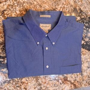 Tall XXL Eddie Bauer Vintage Quality Blue 100% Cotton Shirt 3 button style